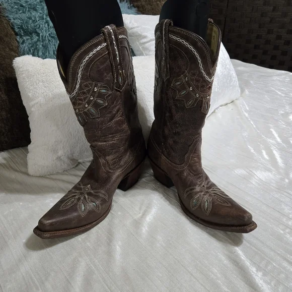 TONY LAMA WOMEN'S CHOCOLATE RANCHO SNIP TOE WESTERN BOOTS Size 8 EUC! - Picture 2 of 12